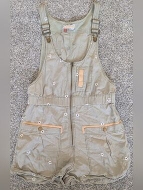 Women's Size Small Pilcro Dessa Green And Daisy Flower Overalls Romper Pockets